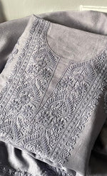 Load image into Gallery viewer, Women's Lucknowi Handcrafted Chanderi Silk Chikankari Full Suit Material - HONC0322745