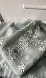 Load image into Gallery viewer, Mayuri Women's Lakhnavi Handcrafted Pure Organza Silk Chikankari Semi - stitched Full Suit Material - HONC0348612
