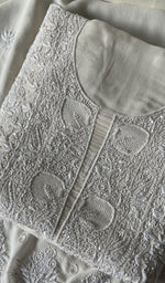 Load image into Gallery viewer, Women's Lakhnavi Handcrafted Pure Silk Georgette Chikankari Kurta And Dupatta Set- HONC0249930
