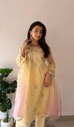 将图像加载到图库查看器中, Women's Lucknowi Handcrafted Pure Organza Silk Stitched Chikankari Kurta, Dupatta With Pant Set- HONC0368442