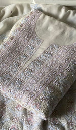 Load image into Gallery viewer, Women's Lakhnavi Handcrafted Pure Silk Georgette Unstitched Chikankari Kurta And Dupatta Set- HONC0367000