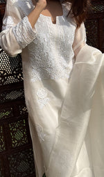 Load image into Gallery viewer, Rose Women's Lucknowi Handcrafted Pure Organza Silk Stitched Chikankari Kurta, Dupatta With Pant Set- HONC0270713