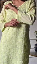 Load image into Gallery viewer, Women's Lakhnavi Handcrafted Cotton Chikankari Kurti - HONC0346295