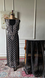 Load image into Gallery viewer, Women's Lakhnavi Handcrafted Pure Organza Silk Chikankari Unstitched Full Suit Material - HONC0313611
