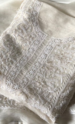 Load image into Gallery viewer, Women's Lakhnavi Handcrafted Pure Organza Chikankari Unstitched Kurta And Dupatta Set- HONC0320492