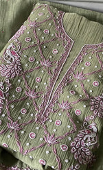 Load image into Gallery viewer, Women's Lakhnavi Handcrafted Mul Chanderi Unstitched Chikankari Full Suit Material - HONC0339572