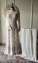 Load image into Gallery viewer, Women's Lakhnavi Handcrafted Pure Silk Georgette Chikankari Semi - stitched Anarkali And Dupatta Set- HONC0284211