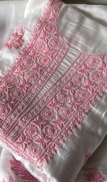 Load image into Gallery viewer, Women's Lakhnavi Handcrafted Modal Cotton Unstitched Chikankari Kurta Dupatta Set - HONC0334626