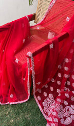 将图像加载到图库查看器中, Women's Lakhnavi Handcrafted Faux-Georgette Chikankari Saree - HONC0188885