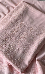 Load image into Gallery viewer, Women's Lakhnavi Handcrafted Unstitched Cotton Chikankari Kurta Dupatta Set - HONC0139077