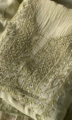 Load image into Gallery viewer, Women's Lakhnavi Handcrafted Mul Chanderi Unstitched Chikankari Full Suit Material - HONC0324472