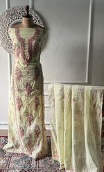 Load image into Gallery viewer, Women's Lakhnavi Handcrafted Mul Chanderi Unstitched Chikankari Full Suit Material - HONC0326123