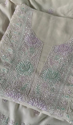 Load image into Gallery viewer, Women's Lakhnavi Handcrafted Pure Silk Georgette Chikankari Kurta And Dupatta Set- HONC0241831