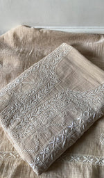 Load image into Gallery viewer, Women's Lakhnavi Handcrafted Tissue Chanderi Chikankari Unstitched Kurta Dupatta Set - HONC0352500