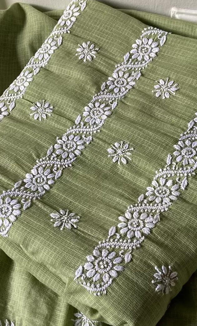 Women's Lucknowi Handcrafted Kota Cotton Chikankari Unstitched Kurta And Dupatta Set - HONC0312642