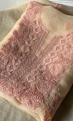Load image into Gallery viewer, Women's Lakhnavi Handcrafted Pure Organza Chikankari Unstitched Kurta And Dupatta Set- HONC0328271