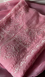 将图像加载到图库查看器中, Women's Lakhnavi Handcrafted Pure Organza Chikankari Semi - Stitched Kurta And Dupatta Set- HONC0310095