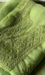 Load image into Gallery viewer, Women's Lakhnavi Handcrafted Pure Organza Chikankari Unstitched Kurta And Dupatta Set- HONC0328280