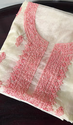 Load image into Gallery viewer, لکھنوی ہینڈ کرافٹ آرگنزا چکنکاری بغیر سلی ہوئی قرتی فیبرک - Honc0692220