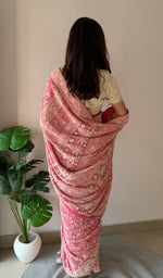 Load image into Gallery viewer, Women's Lakhnavi Handcrafted Pure Silk Georgette Chikankari Saree - HONC0334748