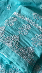 Load image into Gallery viewer, Women's Lucknowi Handcrafted Kota Cotton Chikankari Unstitched Kurta And Dupatta Set - HONC0340084