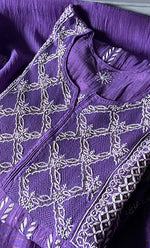 Load image into Gallery viewer, Women's Lakhnavi Handcrafted Mul Chanderi Chikankari Kurta, Dupatta ,Matching Slip And Pant Set - HONC0249449