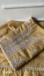 Load image into Gallery viewer, Women's Lakhnavi Handcrafted Mul Chanderi Unstitched Chikankari Full Suit Material - HONC0334957