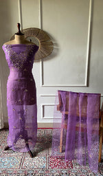 Load image into Gallery viewer, Marifa Women's Lakhnavi Handcrafted Pure Organza Chikankari Unstitched Kurta And Dupatta Set- HONC0362252