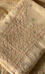 Load image into Gallery viewer, Women's Lakhnavi Handcrafted Mul Chanderi Unstitched Chikankari Full Suit Material - HONC0316860