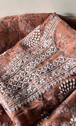 将图像加载到图库查看器中, Women's Lakhnavi Handcrafted Organza Chikankari Unstitched Kurta And Dupatta Set - HONC0332128
