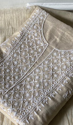 Load image into Gallery viewer, Women's Lakhnavi Handcrafted Tissue Chanderi Unstitched Chikankari Kurta And Dupatta Set - HONC0360003