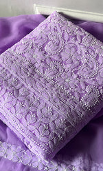 将图像加载到图库查看器中, Vamika Women's Lucknowi Handcrafted Faux-Georgette Unstitched Chikankari Suit Material - HONC0330337