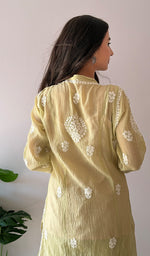 Load image into Gallery viewer, Women's Lucknowi Handcrafted Mul Chanderi Stitched Chikankari Kurta And Plazzo Set- HONC0378818