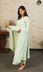 将图像加载到图库查看器中, Women's Lakhnavi Handcrafted Mul Chanderi Chikankari Stitched Kurta, Dupatta And Pant Set - HONC0321289