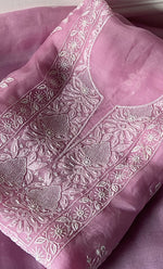 Load image into Gallery viewer, Women's Lakhnavi Handcrafted Pure Organza Chikankari Unstitched Kurta And Dupatta Set- HONC0288321