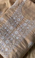 Load image into Gallery viewer, Women's Lakhnavi Handcrafted Mul Chanderi Unstitched Chikankari Full Suit Material - HONC0328323