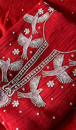 Load image into Gallery viewer, Chidiya Women's Lakhnavi Handcrafted Mul Chanderi Unstitched Kurta And Dupatta Set - HONC0365751