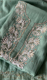 Load image into Gallery viewer, Nyla Women's Lakhnavi Handcrafted Mul Chanderi Unstitched Chikankari Full Suit Material - HONC0324547