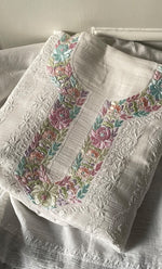 Load image into Gallery viewer, Women's Lakhnavi Handcrafted Unstitched Cotton Chikankari Kurta Dupatta Set - HONC0326100