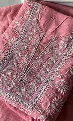 Load image into Gallery viewer, Women's Lakhnavi Handcrafted Unstitched Munga Silk Chikankari Kurta And Dupatta Set- HONC0278879