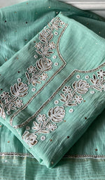 Load image into Gallery viewer, Nyla Women's Lakhnavi Handcrafted Mul Chanderi Unstitched Chikankari Full Suit Material - HONC0341667
