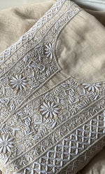 Load image into Gallery viewer, Women's Lakhnavi Handcrafted Unstitched Munga Silk Chikankari Kurta And Dupatta Set- HONC0275374