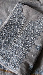 Load image into Gallery viewer, Women's Lakhnavi Handcrafted Mul Chanderi Unstitched Chikankari Full Suit- HONC0354632