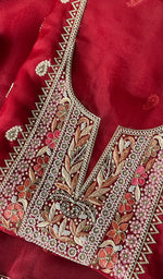 Load image into Gallery viewer, Amara Women's Lakhnavi Handcrafted Pure Organza Chikankari Unstitched Kurta And Dupatta Set - HONC0258851
