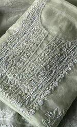 Load image into Gallery viewer, Women's Lakhnavi Handcrafted Organza Chikankari Unstitched Full Suit Material - HONC0258373