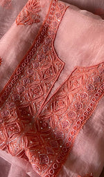 将图像加载到图库查看器中, Women's Lakhnavi Handcrafted Pure Organza Chikankari Unstitched Kurta And Dupatta Set- HONC0333539