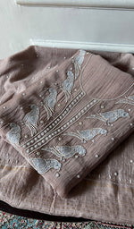 Load image into Gallery viewer, Chidiya Women's Lakhnavi Handcrafted Mul Chanderi Unstitched Chikankari Full Suit - HONC0349588