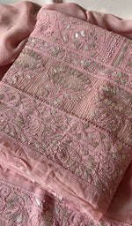 Load image into Gallery viewer, Women's Lakhnavi Handcrafted Viscose Georgette Chikankari Full Suit Material - HONC0270932