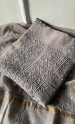 Load image into Gallery viewer, Women's Lakhnavi Handcrafted Mul Chanderi Unstitched Chikankari Full Suit Material - HONC0305483