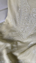 Load image into Gallery viewer, fine chikankari on pale yellow pure mul chanderi